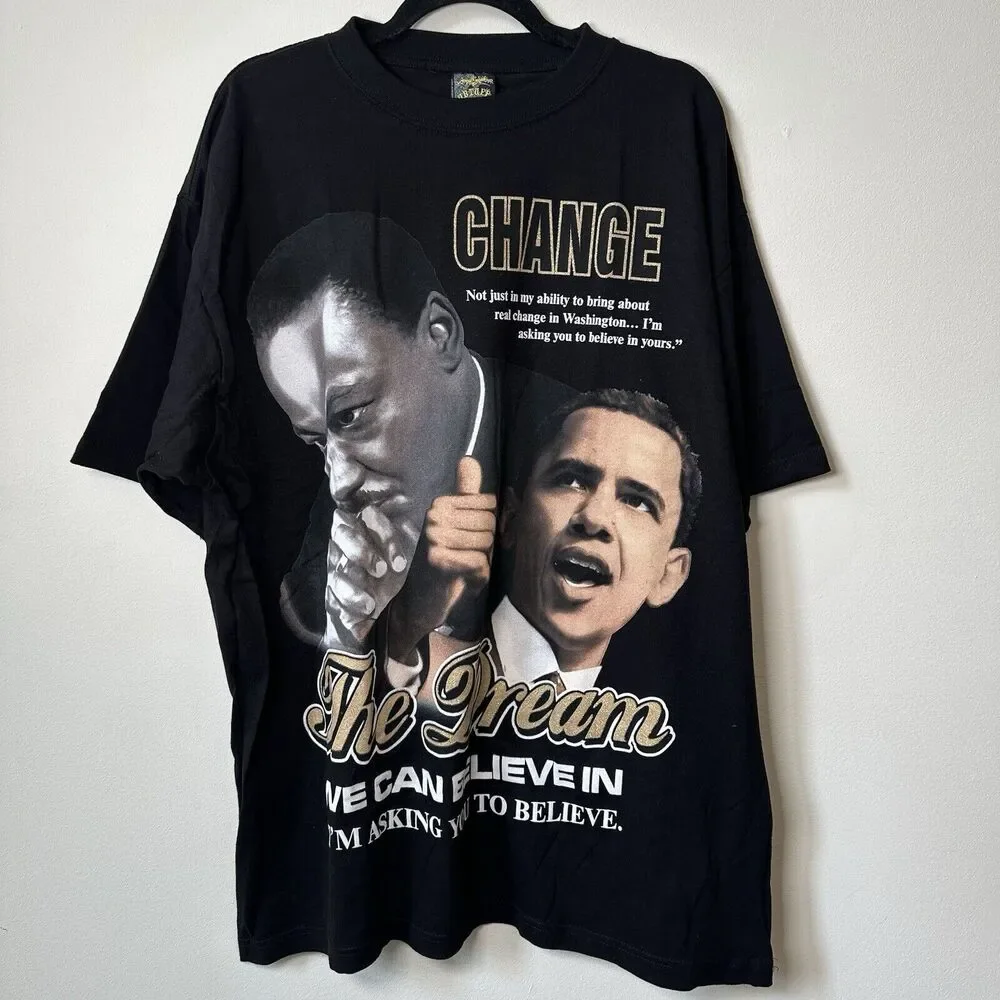 NWT MLK Barack Obama Change Dream Rap Tee T Shirt Black Men’s Size XXL Y2K Vote
